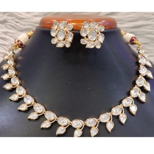 Clásico mejor calidad chapado en oro Kundan piedras Look collar conjunto con pendientes indio boda fiesta desgaste colección o mujeres - Product Image 1