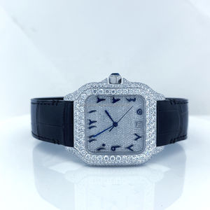 Esfera cuadrada Premium con bisel de diamantes y esfera solo VVS Quality Lab Grown CVD reloj con correa de cuero Reloj clásico de tendencia - Product Image 1