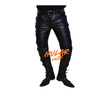 Pantalons en cuir pour hommes personnalisés, pantalons empilés, punk, hip hop, broderie, patch, pantalons en cuir pour hommes
