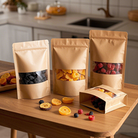 Pochette alimentaire premium personnalisée avec fenêtre transparente, fond plat, fermeture éclair, certifiée ISO, compostable, avec logo couleur sur mesure, marron