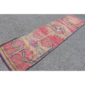 Alfombra Kilim de área grande, color rojo y beige, 2,6x10,6 pies, tejido plano, lana turca con respaldo de látex para pasillo, habitación, pila de felpa rectangular - Product Image 2