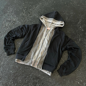 Sweat-shirt à capuche zippé personnalisé style streetwear, coupe classique, couleur unie, en coton French Terry, décontracté, pour homme, idéal pour l'automne. - Product Image 4