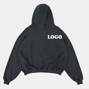 Sudadera con capucha de cuello alto con logotipo personalizado para mujer, ropa de entrenamiento deportivo para gimnasio con cremallera corta de gran tamaño, estilo de calle de invierno con estampado de logotipo frontal - Product Image 2