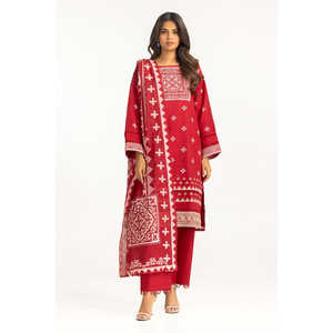 Conjunto de Traje de 3 Piezas en Papel y Algodón Estampado Color Granate para Mujer - Product Image 3