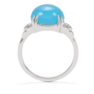 Bague en Agate Paraïba 6 carats avec Zircon Blanc, Plaqué Rhodium, Argent Sterling, Coupe Ovale Vintage - Product Image 3
