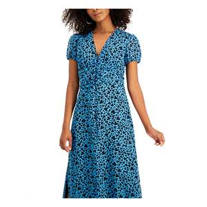 Abito da sera elegante Bar III Flutter Heart Blue M, taglie forti, con stampa a cuore, vita impero, traspirante, con drappeggio in vita, lunghezza al pavimento, ODM - Product Image 3