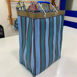 Nylon rayé recyclé tissé réutilisable fermeture à glissière supermarché utiliser des sacs à provisions fabriqués en Inde-Options en vrac écologique - Product Image 2