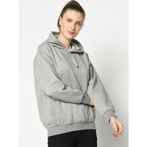 Sweat-shirt à capuche gris chiné uni pour femme, confortable et décontracté, personnalisation de marque, fournisseur en gros - Product Image 2