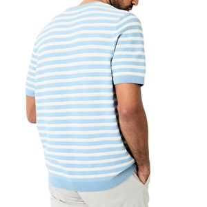 เสื้อยืดคอตตอนคุณภาพดีที่ปรับแต่งได้ เสื้อยืดผู้ชายทรงปกติสีเทา เสื้อยืดลายทางผู้ชาย คอกลม แขนสั้น - Product Image 4