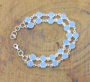 Blue Chalcedony 925 Sterling Silver 2 Line Gemstone Adjustable <b>Bracelet</b> Handmade Jewelry Gift For <b>Women</b> - Product Image 6