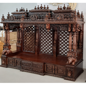 Large South Indian Style Wooden Temple for Home Solid Pooja <b>Mandir</b> with Triple Gopuram Large Designer Temple with Heavy Carved - Product Image 1