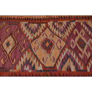Vintage <b>Runner</b> Rug, 2.8x10.3 ft Turkish Rug, <b>Red</b> Camouflage Wool Rug - Product Image 5