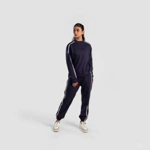 Sweat-shirt pour femme Swayline, bleu marine, de haute qualité, à capuche, surdimensionné, avec décoration brodée, en tissu tricoté en soie - Product Image 4