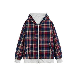 Veste d'hiver à double fermeture éclair, tie-dye, à carreaux, coupe ample, épaules tombantes, en polaire, réversible, avec capuche zippée, pour homme, 100% coton, fabrication sur mesure - Product Image 4