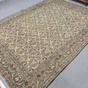 Turkish Oversize Rug, 9.5x13.1 ft Vintage Rug, <b>Brown</b> Plants & trees <b>Wool</b> Rug - Product Image 2