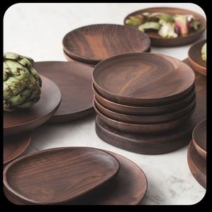 Plato de madera de acacia natural plato redondo hecho a mano para servir y decorar utensilios de cocina sostenibles - Product Image 6