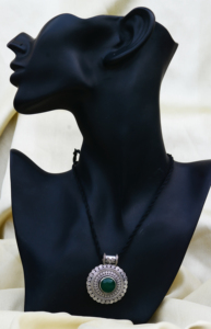 Best selling Green Onyx Pendant Tribal Brass <b>Necklace</b> For Women Oxidized Silver Finish Boho Mandala Pendant Wholesale/OEM/ODM - Product Image 3