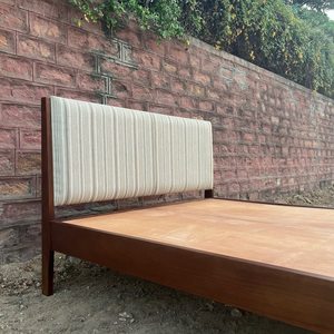 ANCIENT WORKS Handmade Simple Modern Design Indian <b>Oak</b> Solid Wood Double Bed Q/K Size Natural Finish Home Hotel Bedroom - Product Image 3