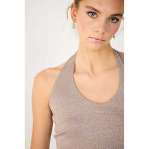 Top Corto Casual Estilo Occidental con Cuello Halter Brillante, Tela de Poliéster Brillante, Logotipo Frontal, Tallas XS-XL para Primavera, Verano y Otoño - Product Image 4