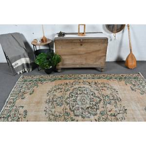 Alfombra de lana turca Vintage Beige y verde 5'1X7'9 diseño de retales de tejido plano alfombra de sala de estar con respaldo de látex 4m de ancho - Product Image 2