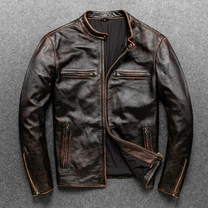 Veste en cuir de mouton pour hommes conçue sur mesure Streetwear de couleur unie - Product Image 2