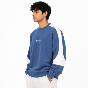 Sweat-shirt décontracté pour homme, bleu et blanc contrastant, manches raglan, bordure côtelée, coupe décontractée, personnalisable, vente en gros de sweats à capuche - Product Image 2