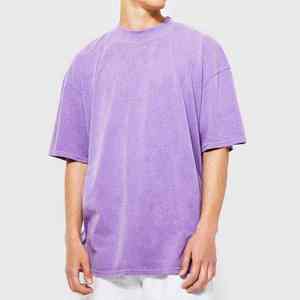 เสื้อยืดคอกลมสำหรับผู้ชายผ้า100% ผ้าฝ้ายแขนสั้นทรงหลวมทรงหลวมสีม่วงออกแบบได้ตามต้องการ - Product Image 1