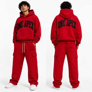 Conjunto Deportivo ONEAPEX para Hombre, Sudadera con Capucha Roja Clásica, Algodón Grueso Premium, Corte Regular, Transpirable, Secado Rápido, Verano - Product Image 2