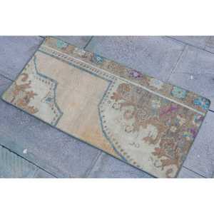 Tapis de 1,5 x 3,1 pieds, tapis turc vintage, tapis persan marron et bleu - Product Image 2