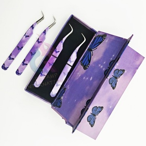 Pince à épiler d'extension de cils en acier inoxydable écologique de haute précision pour cils d'isolation papier papillon enduit pointu incurvé - Product Image 4