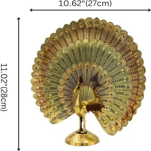 Majestuosa estatua de pavo real de latón con plumas, pájaros indios, pieza decorativa en oro para decoración del hogar - Product Image 3