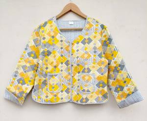 Veste matelassée en coton pour femmes, à porter devant, à rayures, style bohème, double face, crop top - Product Image 4