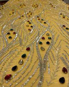 Premium Handmade Beaded Embroidery Mesh <b>Fabric</b> with Sequins Stones and Rhinestones for Party Dress Wedding Gown Dress - Product Image 3