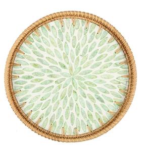 Home Hotel Restaurant Decorative Bone Inlay <b>Tray</b> Food Salad and Fruit Serving <b>Tray</b> Rattan Dinnerware Serving <b>Rounded</b> <b>Tray</b> - Product Image 1
