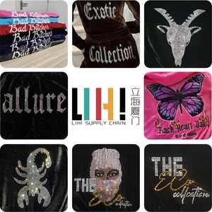 Conjunto Deportivo Personalizado de 2 Piezas, Unisex, Ligero, 100% Algodón, con Pedrería y Terciopelo, Cintura Elástica, Estilo Vintage, Transpirable - Product Image 2