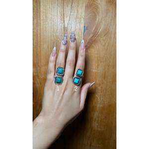 Eugene Belone Kingman Turquoise & Sterling Silver <b>Adjustable</b> Ring Fashionable Cluster Bezel Setting Rose Gold Plated - Product Image 1