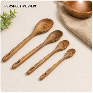 Ensemble de cuillères à mesurer en bois, 4 pièces, manche long naturel, design minimaliste rustique, ustensiles écologiques - Product Image 6