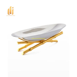 ชามตกแต่งสีเงินแบบทันสมัยพร้อมฐานไม้ไผ่สีทองหรูหราชามผลไม้โลหะประดับกลางโต๊ะรับประทานอาหารและของตกแต่งบ้าน - Product Image 1