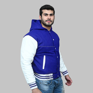 Venta al por mayor Hip Hop en blanco Varsity chaqueta personalizada azul lana cuerpo y blanco cuero manga béisbol Letterman chaquetas - Product Image 3