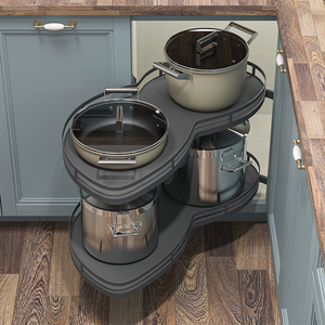 TY Durable 36" Kitchen Lazy Susan <strong>Storage</strong> Blind <strong>Corner</strong> <strong>Unit</strong> Eco-Friendly Grey Minimalist Soft-Close Two-Tier <strong>Storage</strong> in Cabinets - Product Image 1