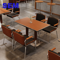 Table à manger en bois de style moderne SEM pour restaurant, cafétéria, fast-food, avec chaises, ensemble de bancs avec coussin en cuir, style nordique