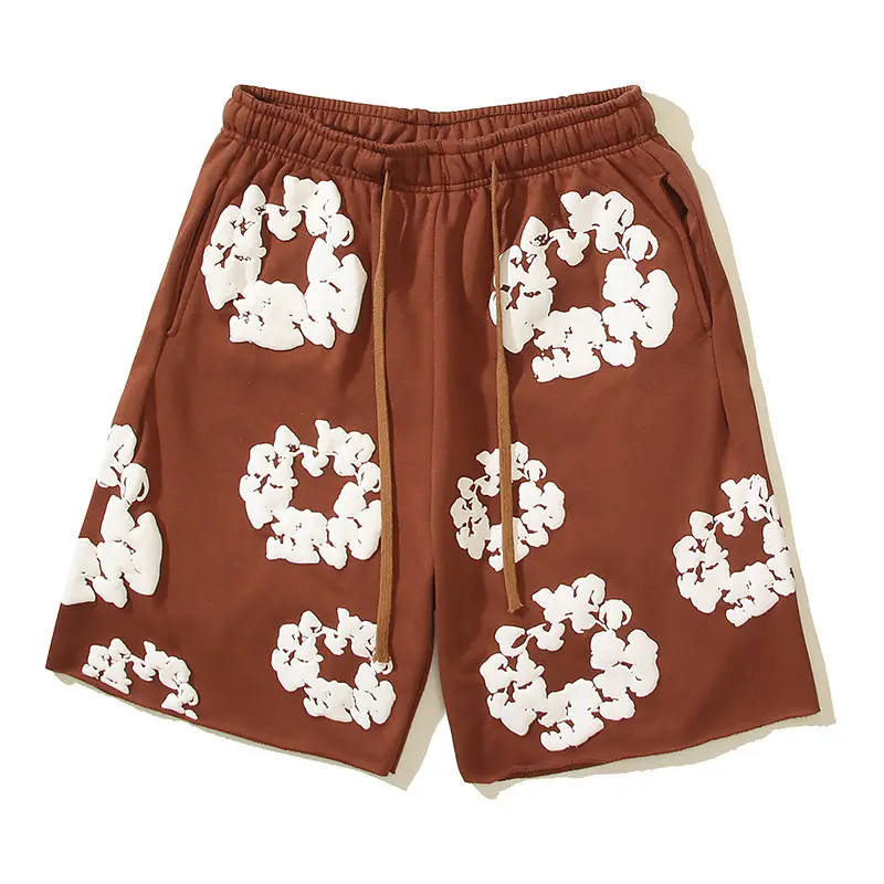 Nieuwe Collectie Designer Puff Tranen Print Sportkleding Ademend 100% De Katoenen Krans Denim Tranen Shorts Voor Heren