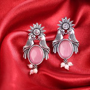 ต่างหูแฟชั่นดีไซน์รูปนกสีชมพูพร้อมลายพระอาทิตย์ - Product Image 1