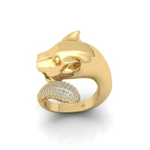Anillo de cóctel SHREYA DIAM con cabeza de animal, perla de agua dulce y moissanita en plata 925 con engaste pavé para uso unisex en fiestas - Product Image 2