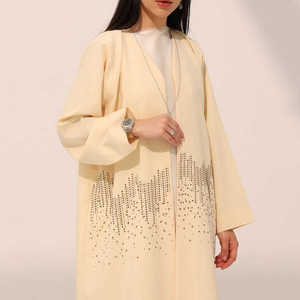 New Arrival Custom Emirates Beaded Embroidery Silk Anti-Wrinkle Handmade <b>Plain</b> Long Sleeve Prayer <b>Abaya</b> Robe Traditional Muslim - Product Image 2