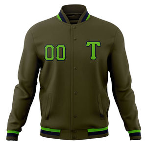 Chaqueta universitaria personalizada, abrigo tipo letterman verde oliva con nombre bordado y diseño de letras del equipo, chaqueta de abrigo - Product Image 2