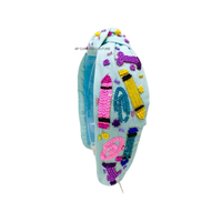 Serre-tête perlé motif crayon fait main, noué sur le dessus, design personnalisé, cadeau idéal pour la rentrée des classes et les enseignants
