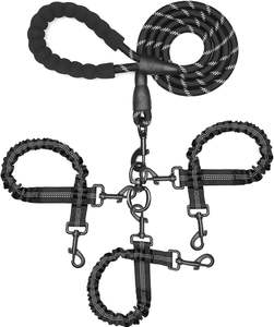 Corde tressée sans enchevêtrement double sécurité antidérapante trois <span class=keywords><strong>Triple</strong></span> pivotant haute couleur noire laisse de chien en Nylon <span class=keywords><strong>avec</strong></span> pince poignée en caoutchouc - Product Image 1