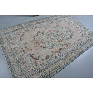 Alfombra turca Vintage verde Beige clásica de 5,2x8,3 pies de lana de retazos de área grande con respaldo de látex para pasillo o dormitorio - Product Image 2