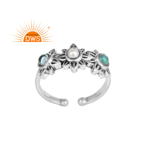 Best Selling <b>Oxidized</b> Sterling Silver Natural Pearl, Ethiopian Opal And Blue Topaz Gemstone Statement Ring Jewelry For Women - Product Image 1